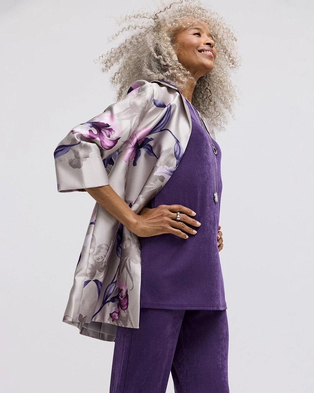 Chico's | Travelers™ Collection Iris Collared Long Jacket/ Rich Amethyst