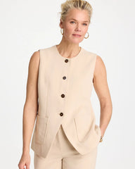Chico's | Split Hem Crepe Vest/ Pale Sand