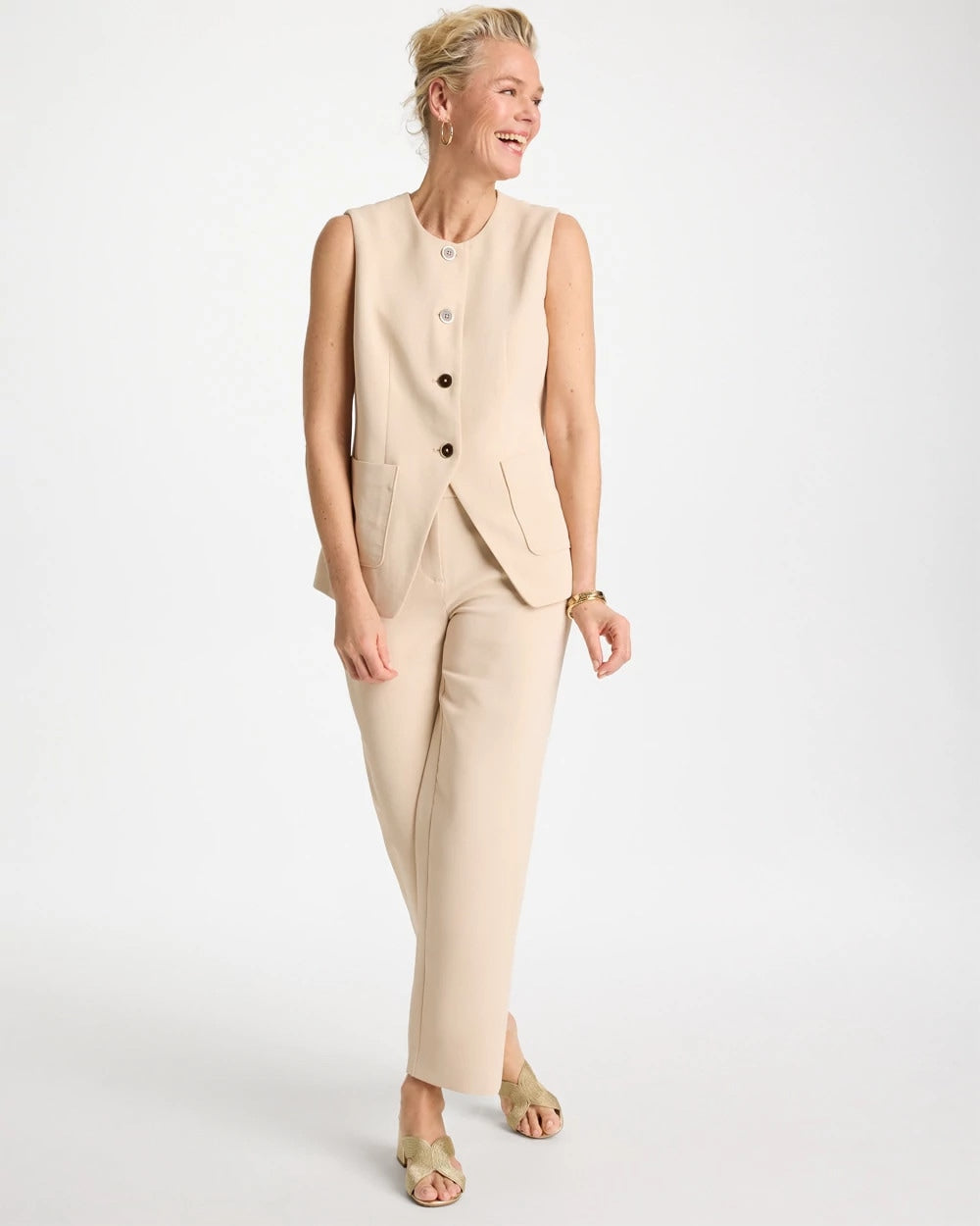 Chico's | Split Hem Crepe Vest/ Pale Sand