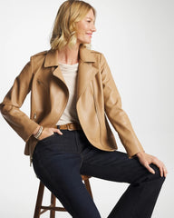 Chico's | Faux Leather Moto Jacket/ Creme Coffee