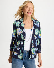 Chico's | Printed Slub Knit Blazer/ Passport Blue