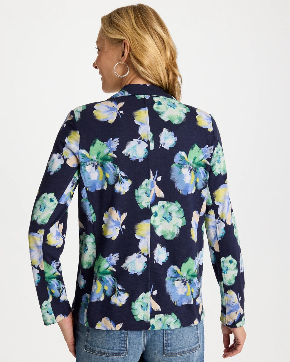 Chico's | Printed Slub Knit Blazer/ Passport Blue
