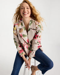 Chico's | Cotton-Stretch Floral Trench Coat/ Smokey Taupe