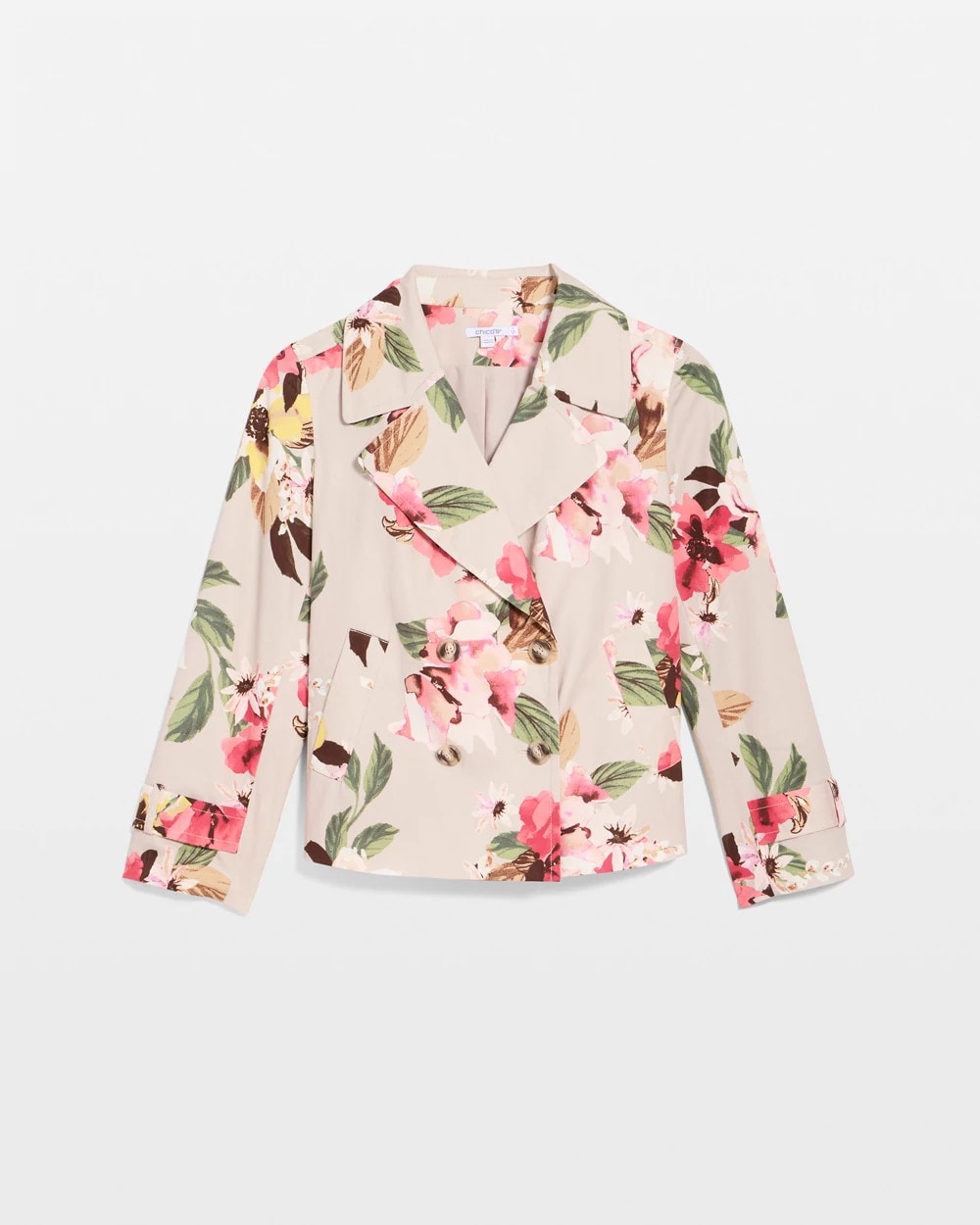 Chico's | Cotton-Stretch Floral Trench Coat/ Smokey Taupe