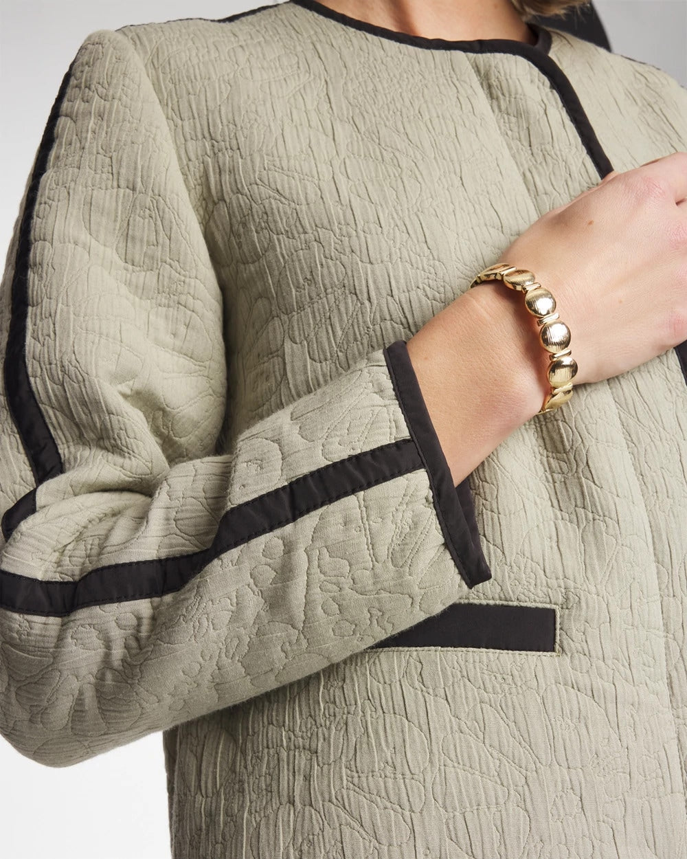 Chico's | Collarless Quilted Box Jacket/ Seagrass Green