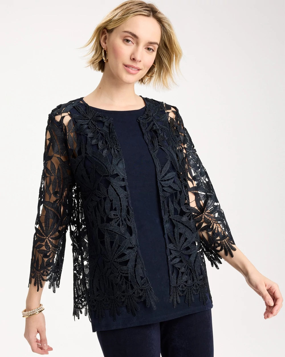 Chico's | Travelers™ Galloon Lace Jacket/ Travelers India Ink
