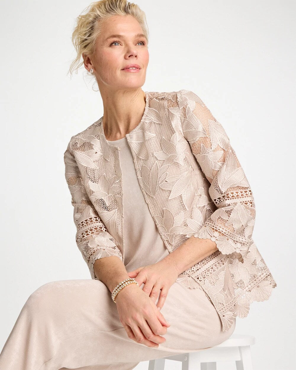 Chico's | Travelers™ Collection Scallop Lace Jacket/ Smokey Taupe