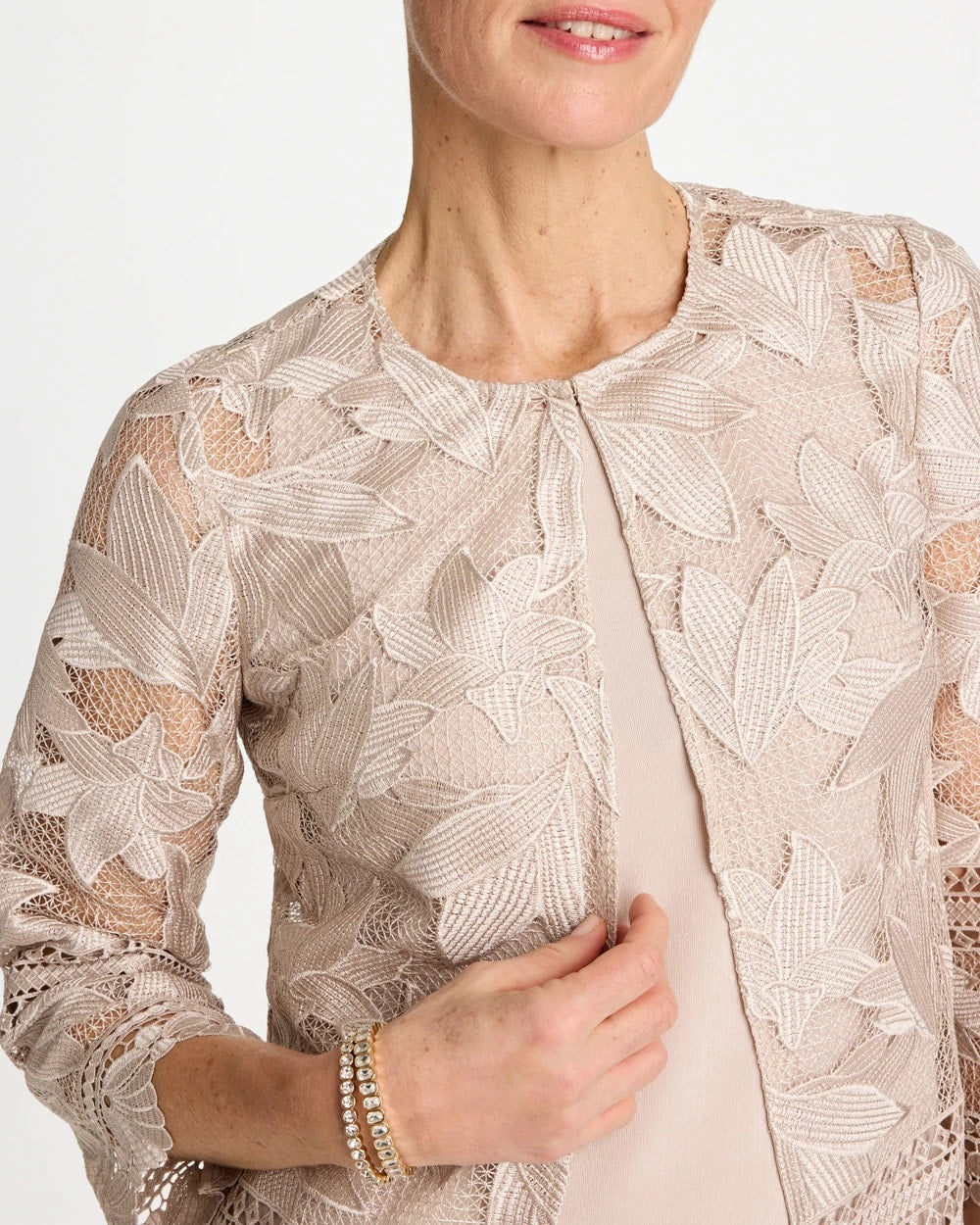Chico's | Travelers™ Collection Scallop Lace Jacket/ Smokey Taupe