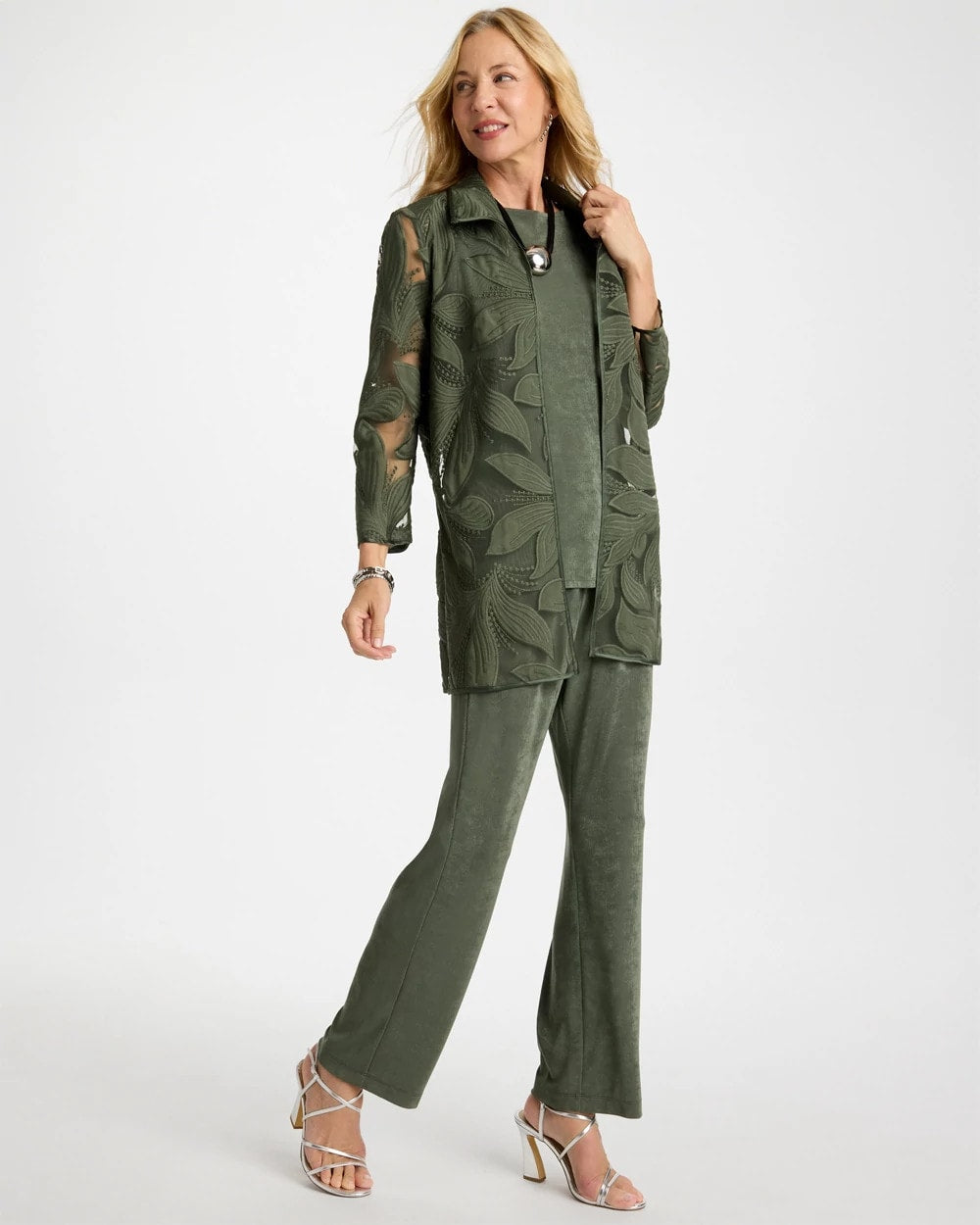 Chico's | Travelers™ Collection Applique Embroidered Jacket/ Kelp Forest