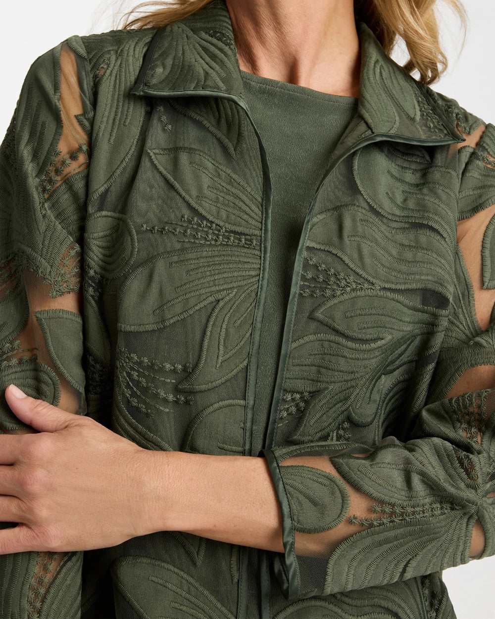 Chico's | Travelers™ Collection Applique Embroidered Jacket/ Kelp Forest