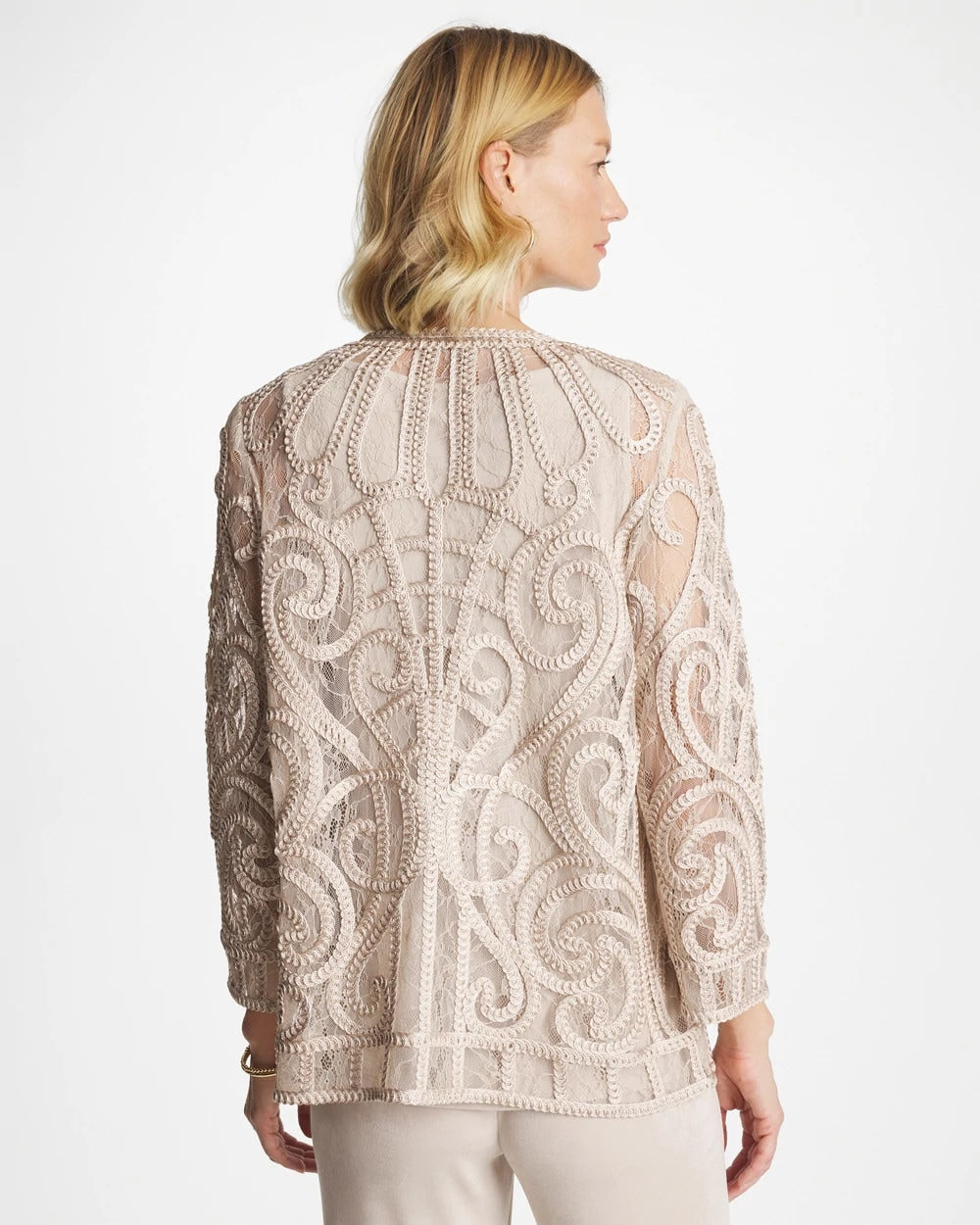 Chico's | Travelers™ Short Embroidered Lace Jacket/ Smokey Taupe