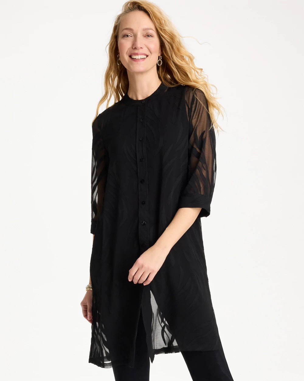 Chico's | Travelers™ Collection Sheer Jacquard Topper/ Travelers Black