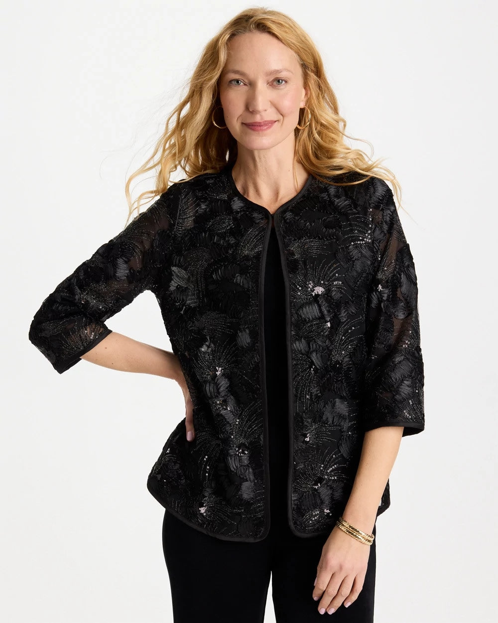 Chico's | Travelers™ Collection Sequin Mesh Soutache Jacket/ Black