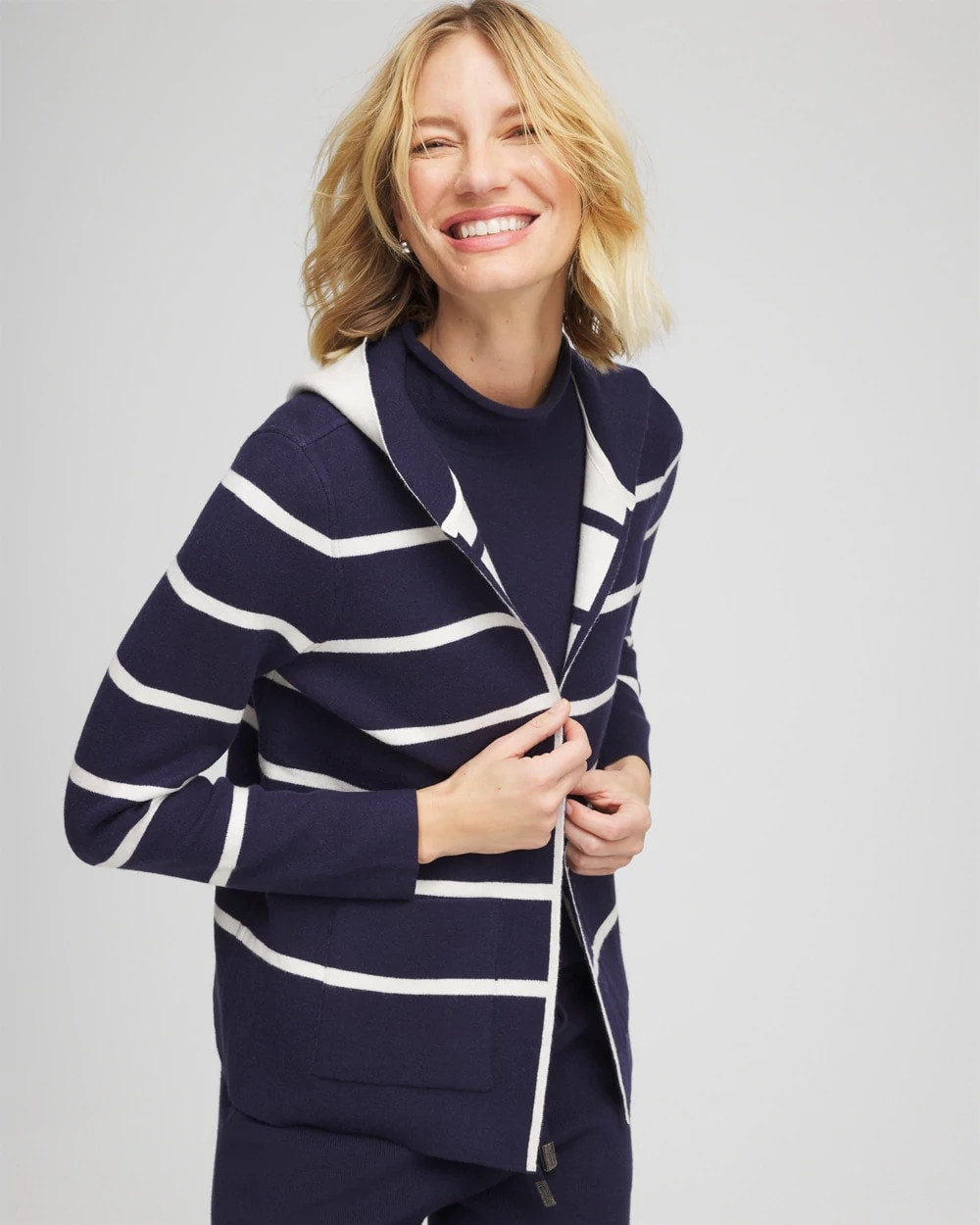 Chico's | Zenergy® Luxe Reversible Stripe Cardigan/ Passport Blue