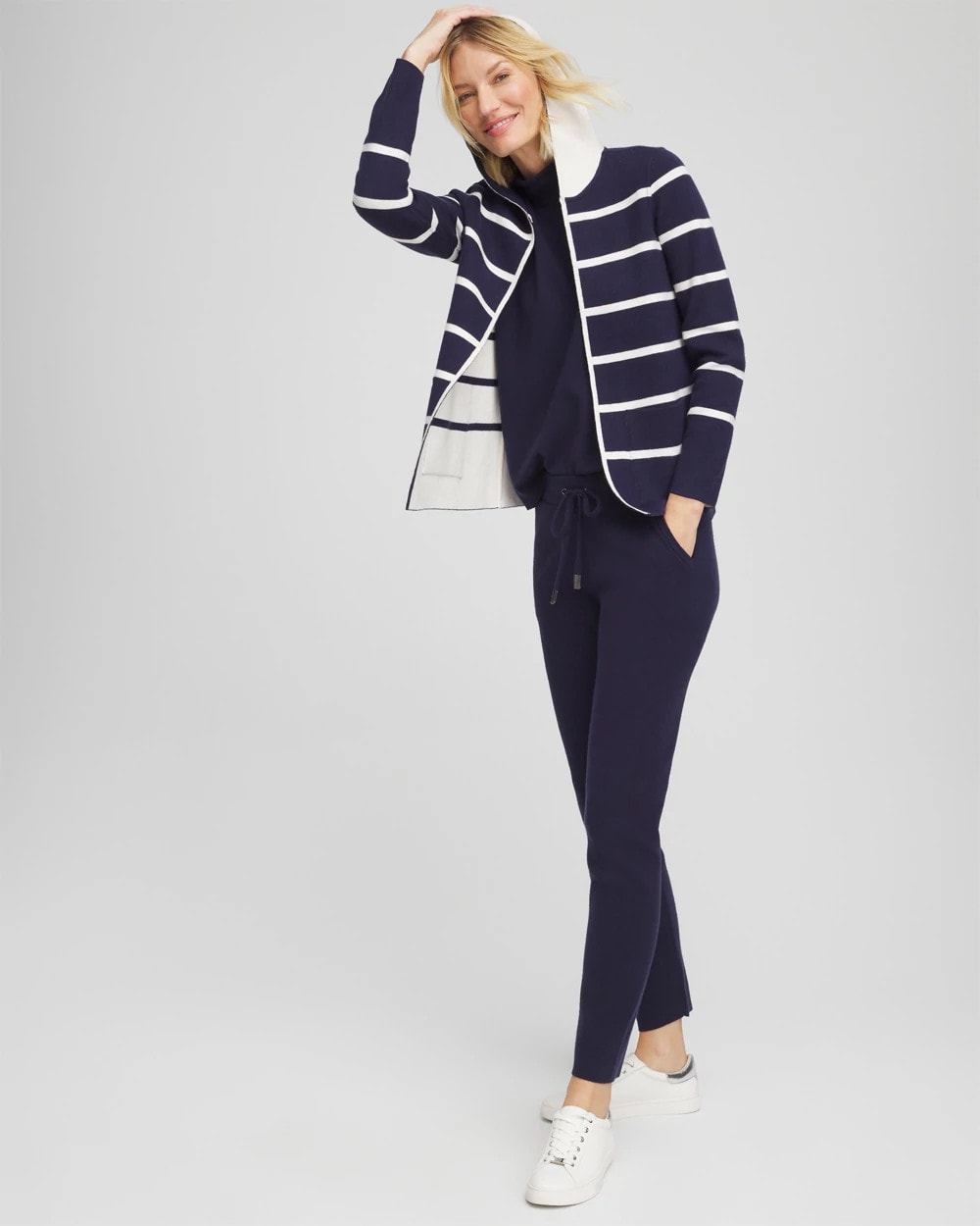 Chico's | Zenergy® Luxe Reversible Stripe Cardigan/ Passport Blue