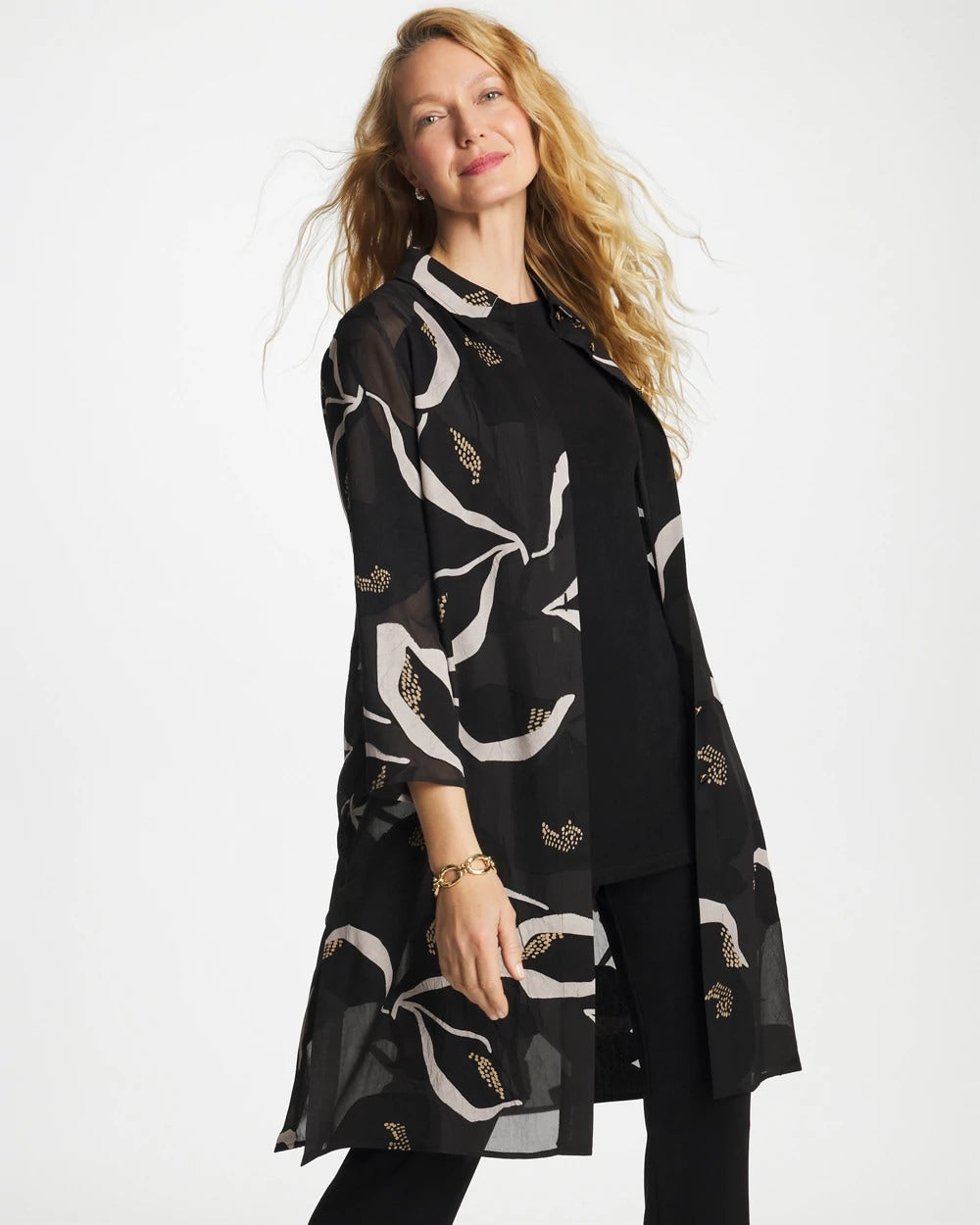 Chico's | Travelers™ Collection Burnout Peace Lily Topper/ Travelers Black