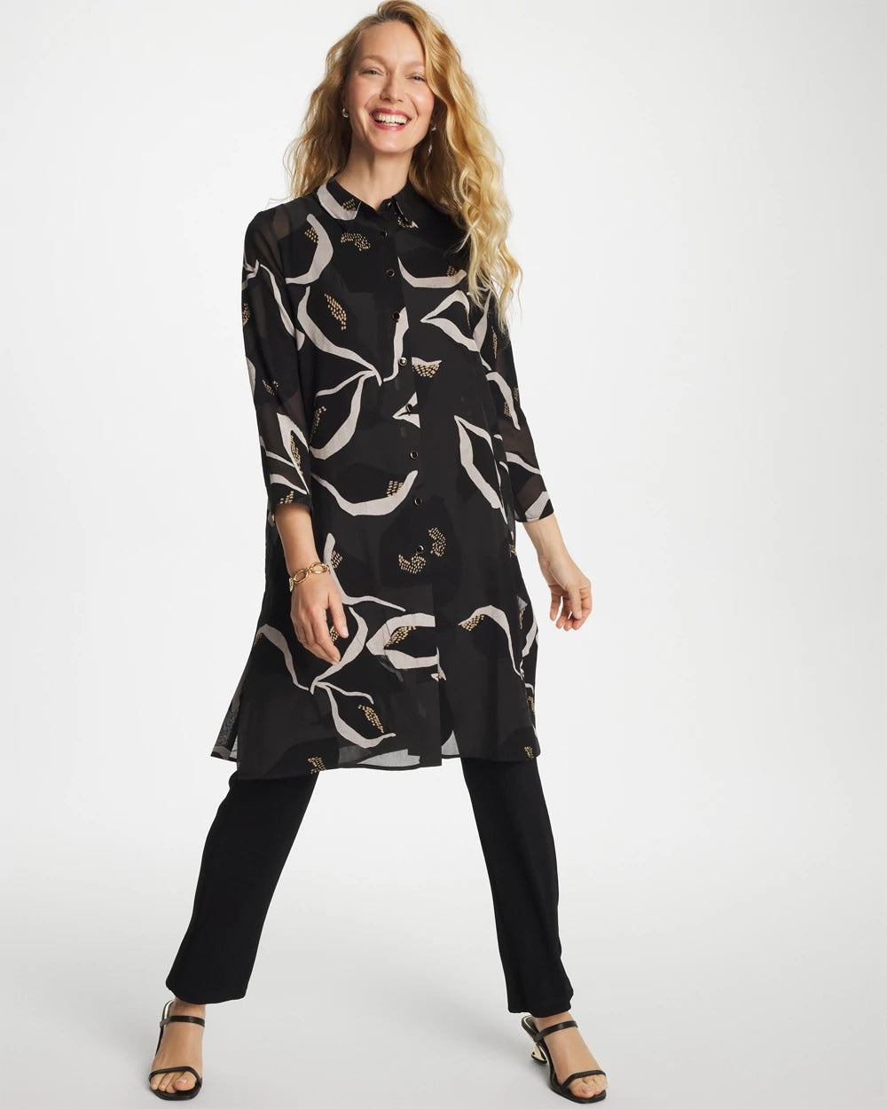 Chico's | Travelers™ Collection Burnout Peace Lily Topper/ Travelers Black