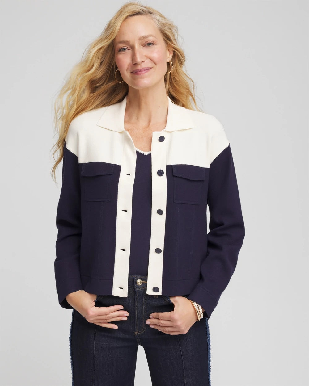 Chico's | Colorblock Cardigan Jacket/ Passport Blue