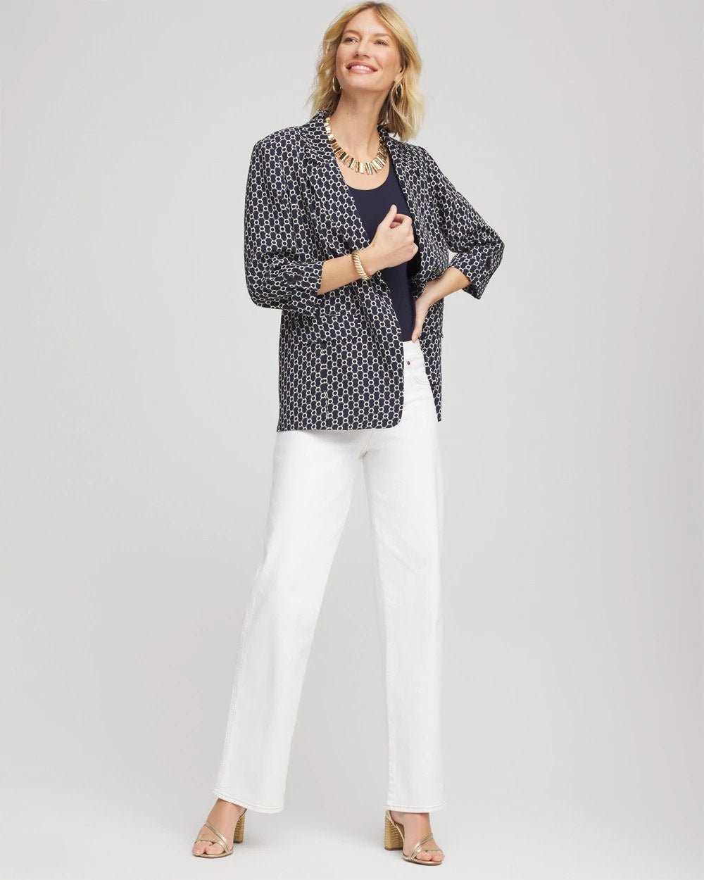 Chico's | Printed Soft Crepe Blazer/ Passport Blue