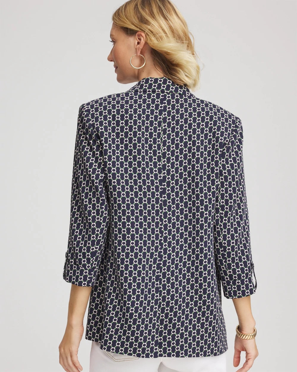 Chico's | Printed Soft Crepe Blazer/ Passport Blue