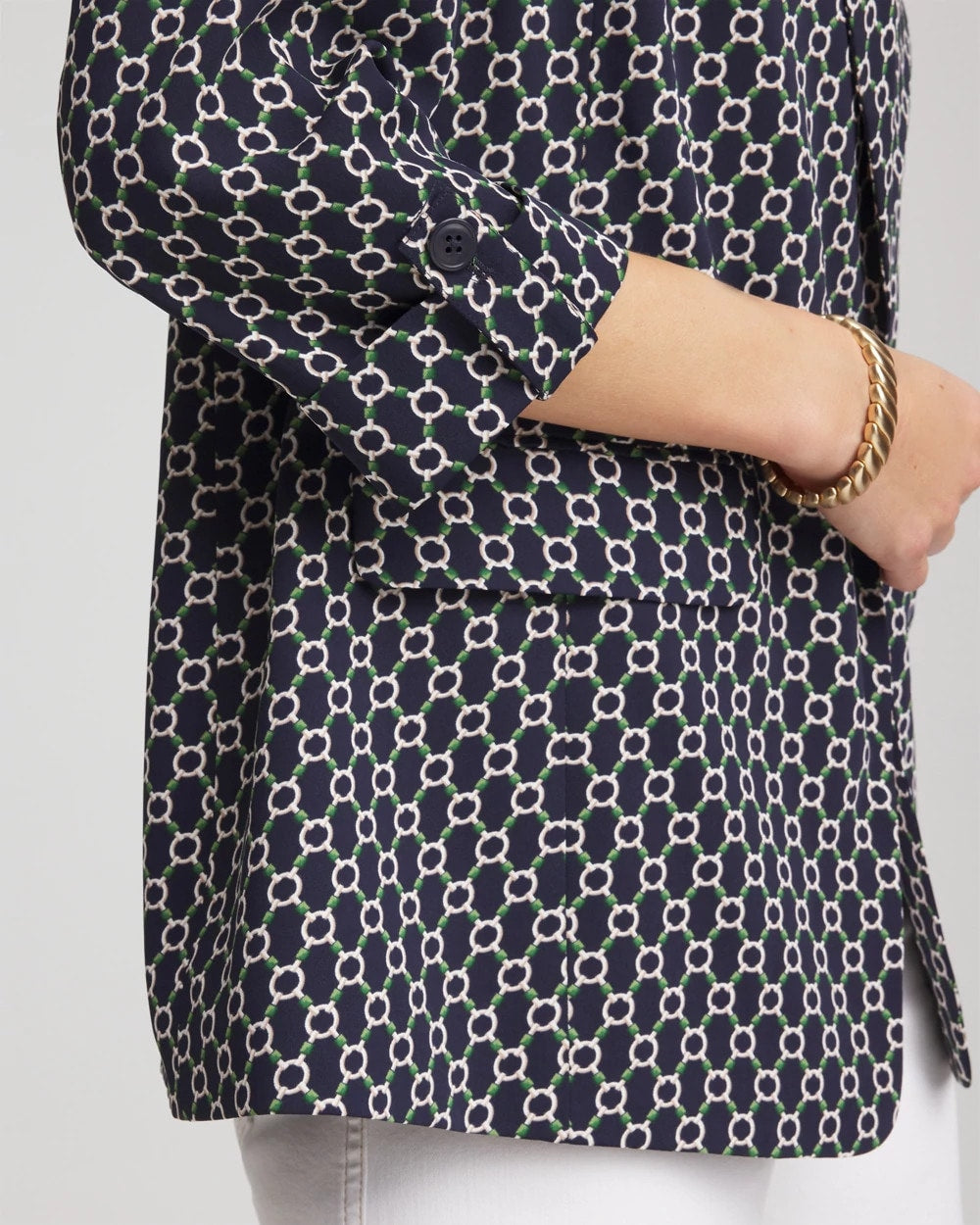 Chico's | Printed Soft Crepe Blazer/ Passport Blue