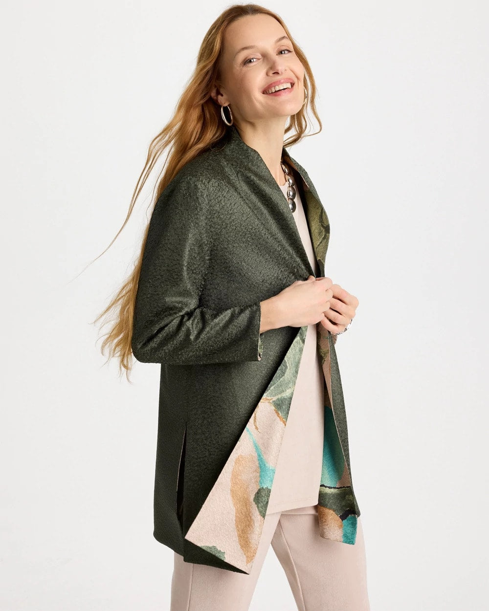 Chico's | Travelers™ Soft Bloom Reversible Crushed Jacket/ Kelp Forest