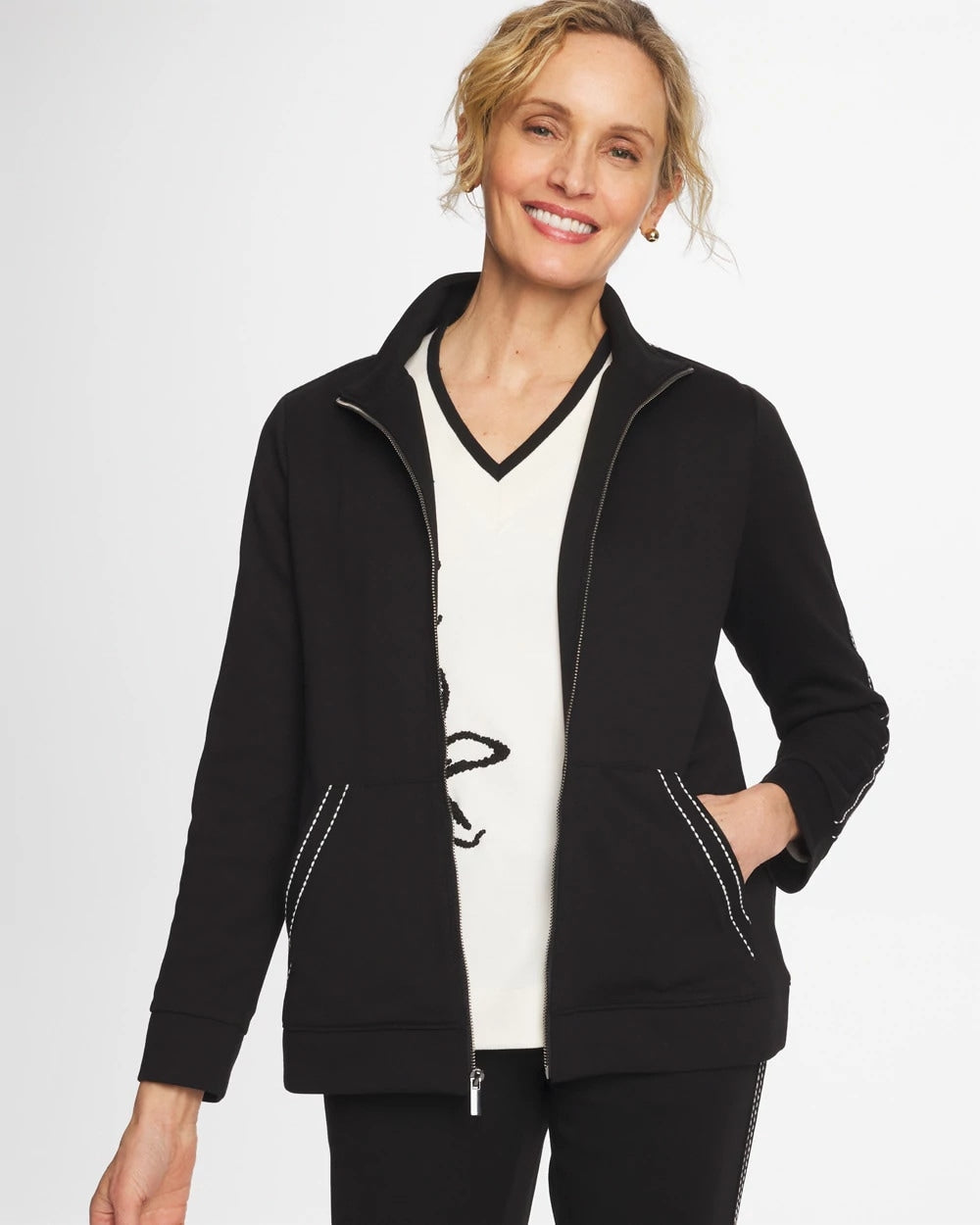 Chico's | Zenergy® Double-Knit Pick Stitch Jacket/ Black