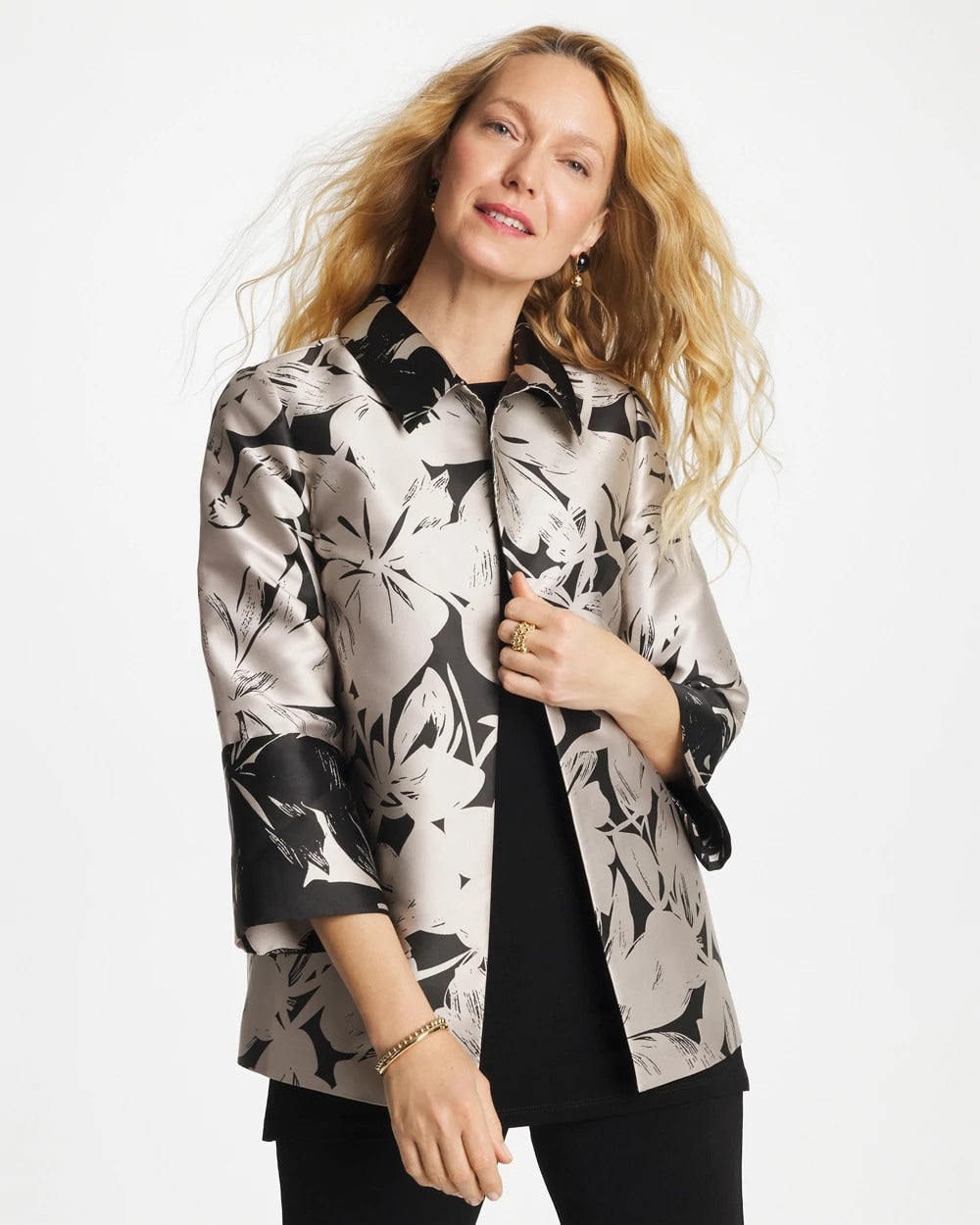 Chico's | Travelers™ Collection Floral Jacquard Jacket/ Smokey Taupe