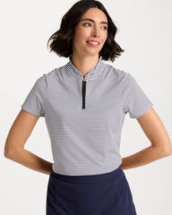 Chico's | Zenergy® UPF Ruffle Striped Half Zip/ Passport Blue
