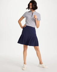 Chico's | Zenergy® UPF Ruffle Striped Half Zip/ Passport Blue