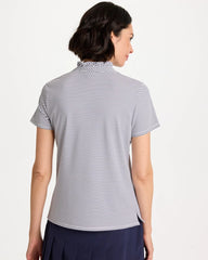 Chico's | Zenergy® UPF Ruffle Striped Half Zip/ Passport Blue