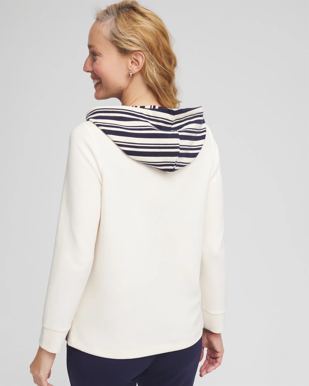 Chico's | Zenergy® Double-Knit Stripe Hood Tunic/ English Cream