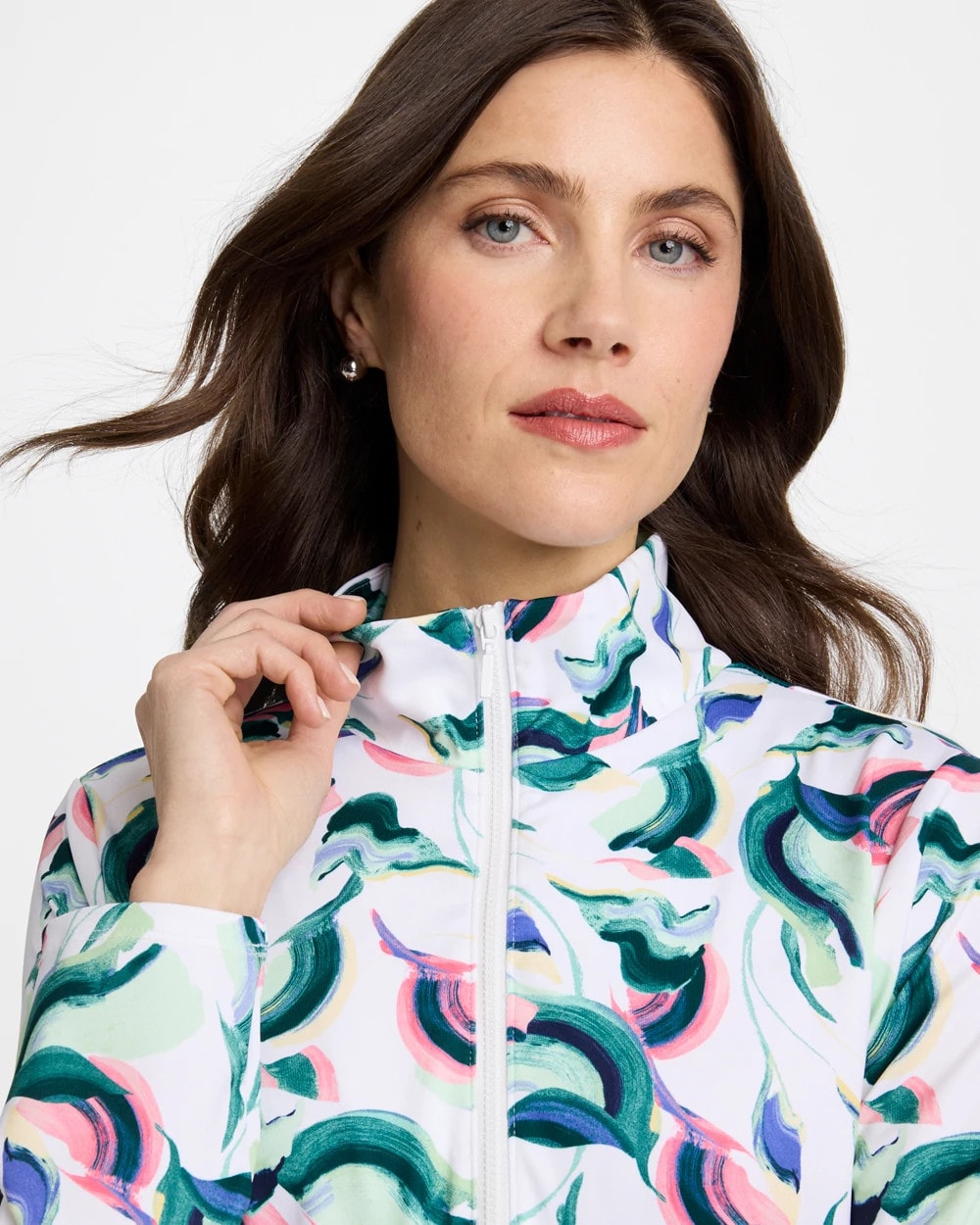 Chico's | Zenergy® UPF Blooms Mock Zip Polo/ Blossom