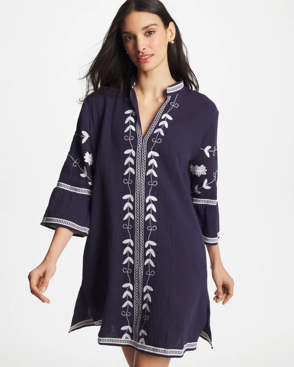 Chico's | Woven Embroidered Swim Cover-Up/ Passport Blue