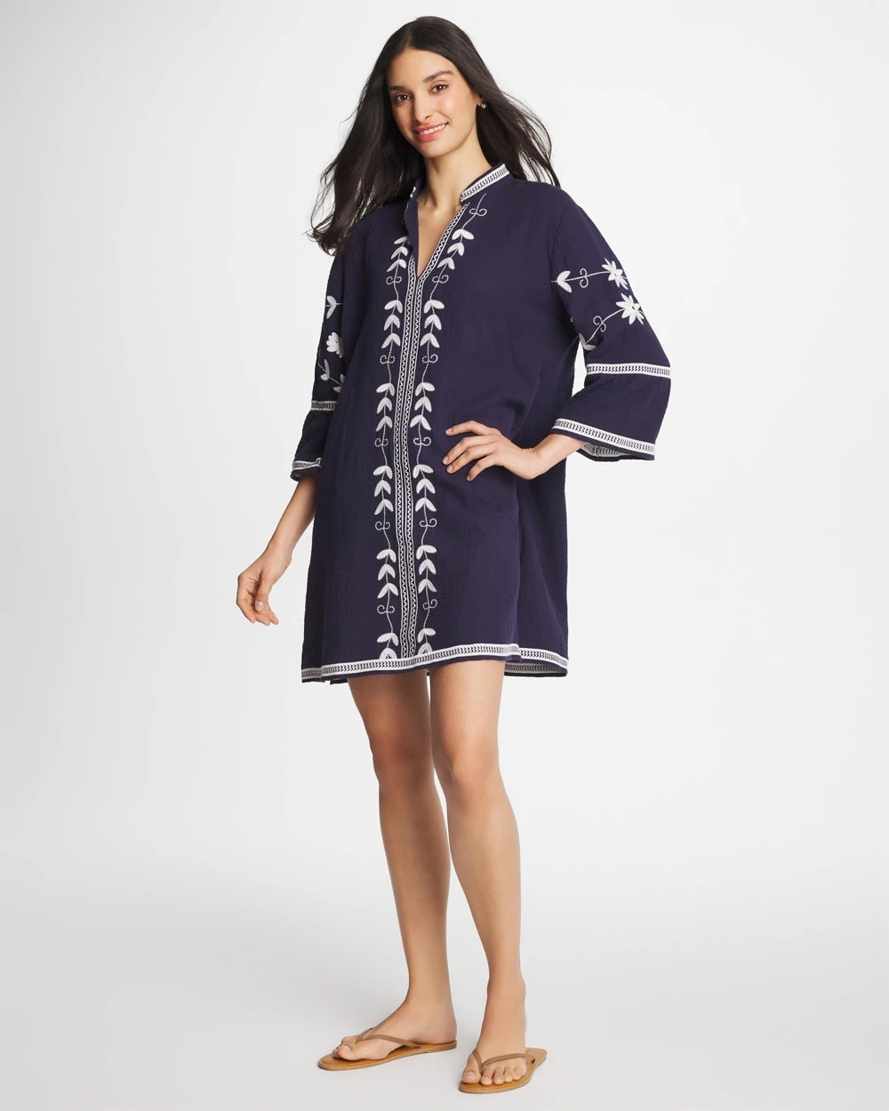 Chico's | Woven Embroidered Swim Cover-Up/ Passport Blue