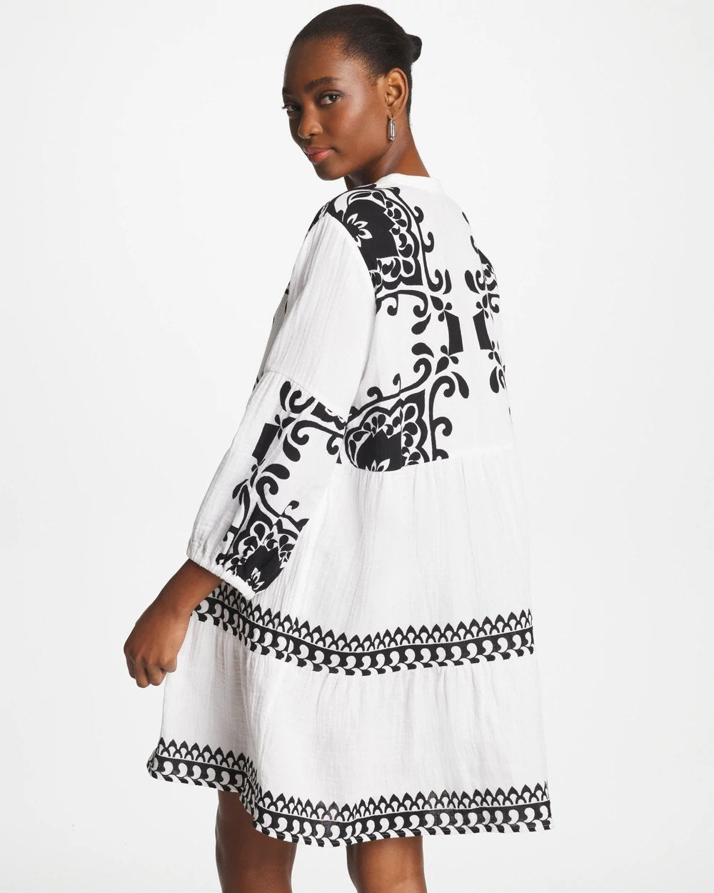 Chico's | Woven Printed Swim Cover-Up Dress/ Alabaster