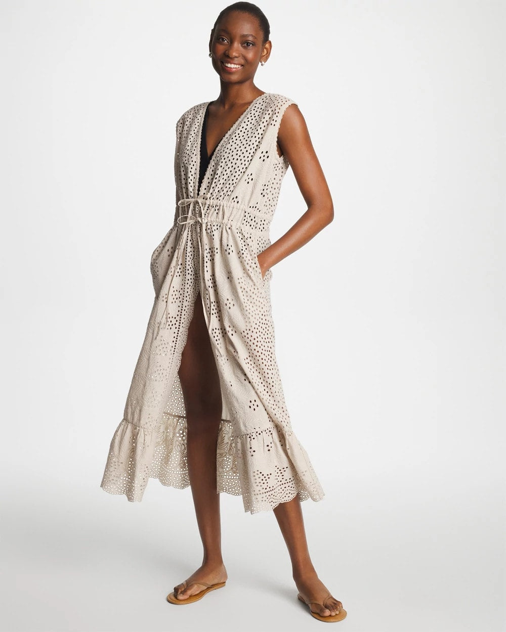 Chico's | Woven Eyelet Swim Cover-Up Dress/ Smokey Taupe