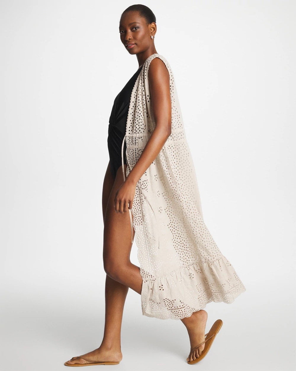 Chico's | Woven Eyelet Swim Cover-Up Dress/ Smokey Taupe