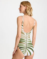 Chico's | Gottex Willow Square Neck One-Piece Swimsuit/ Green Print