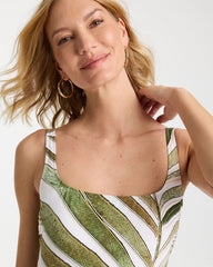 Chico's | Gottex Willow Square Neck One-Piece Swimsuit/ Green Print