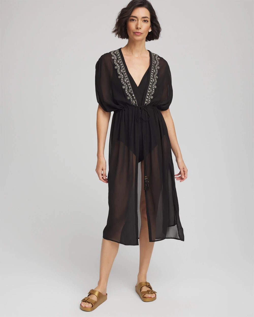 Chico's | Miraclesuit® Beach Embroidered Long Kimono/ Black