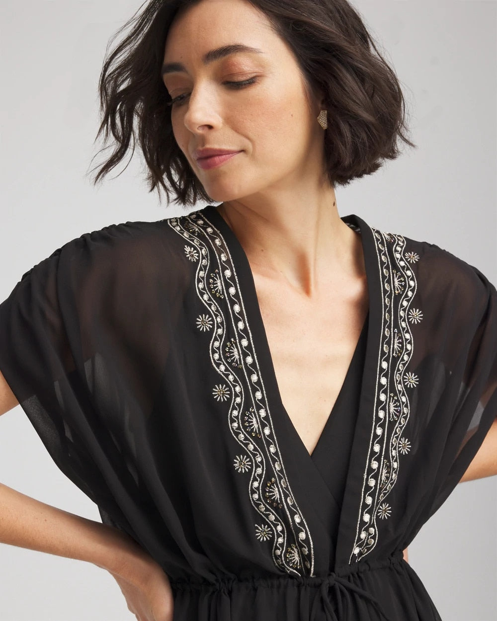 Chico's | Miraclesuit® Beach Embroidered Long Kimono/ Black
