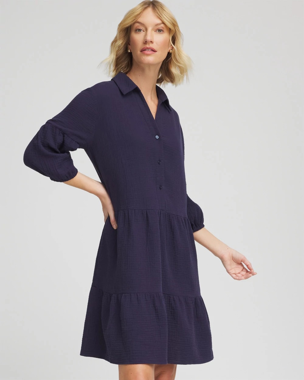 Chico's | Woven Tiered Swim Cover-Up Dress/ Passport Blue