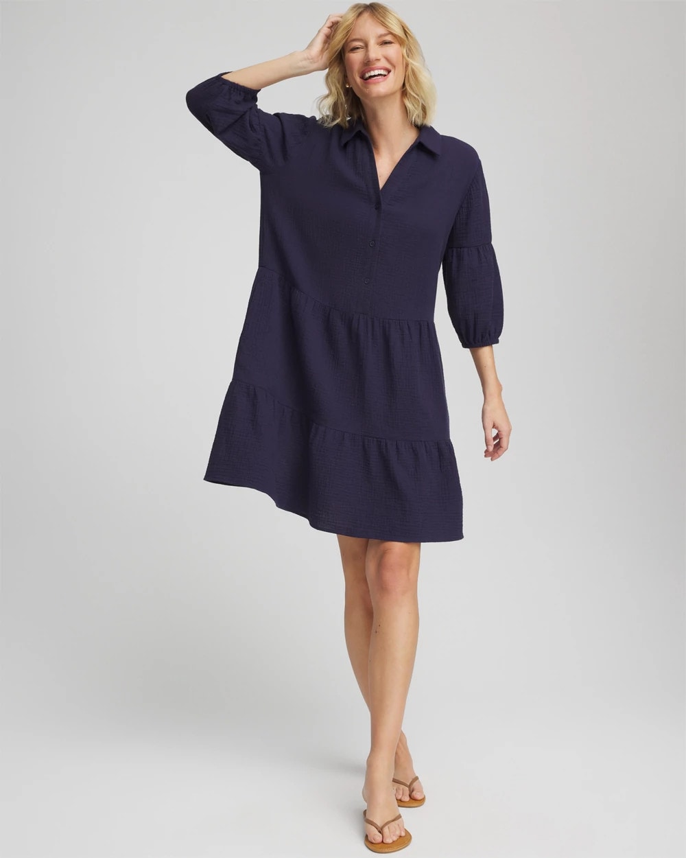 Chico's | Woven Tiered Swim Cover-Up Dress/ Passport Blue