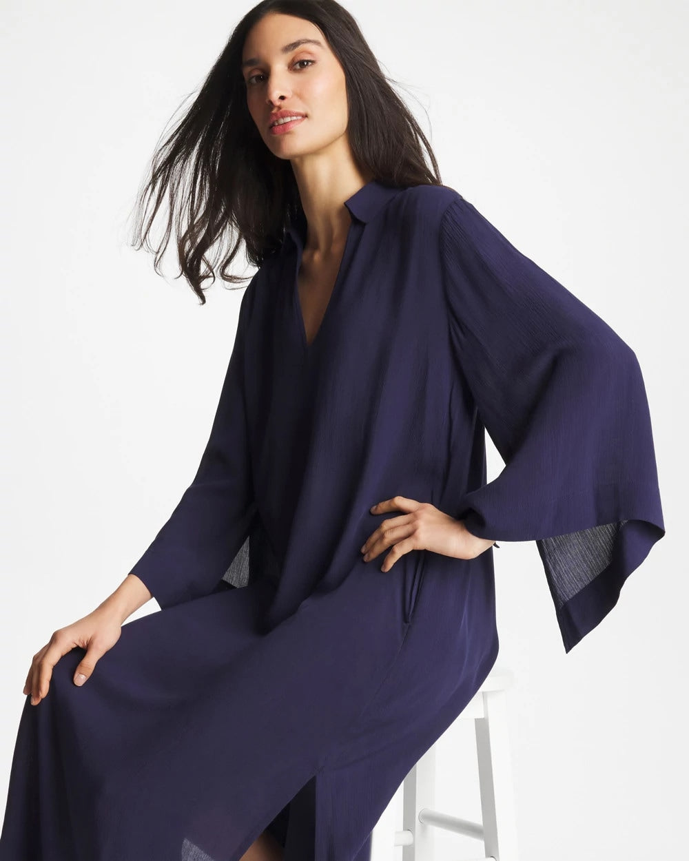 Chico's | Woven Collar Swim Cover-Up/ Passport Blue