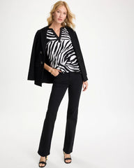 Chico's | Zebra Cotton-Stretch Notch Neck Tank/ Black