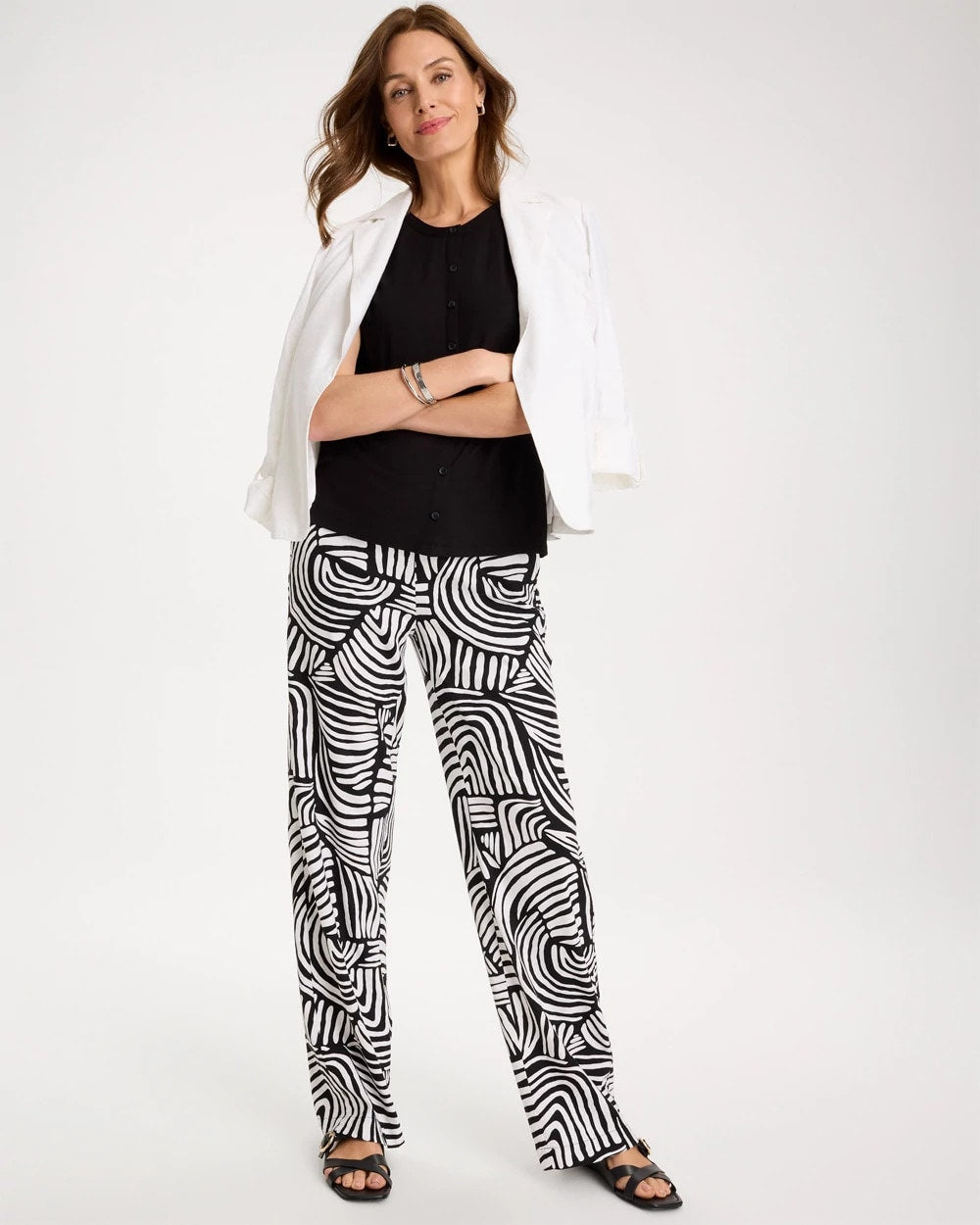 Chico's | Geo Pull-On Wide-Leg Linen Pants/ Alabaster