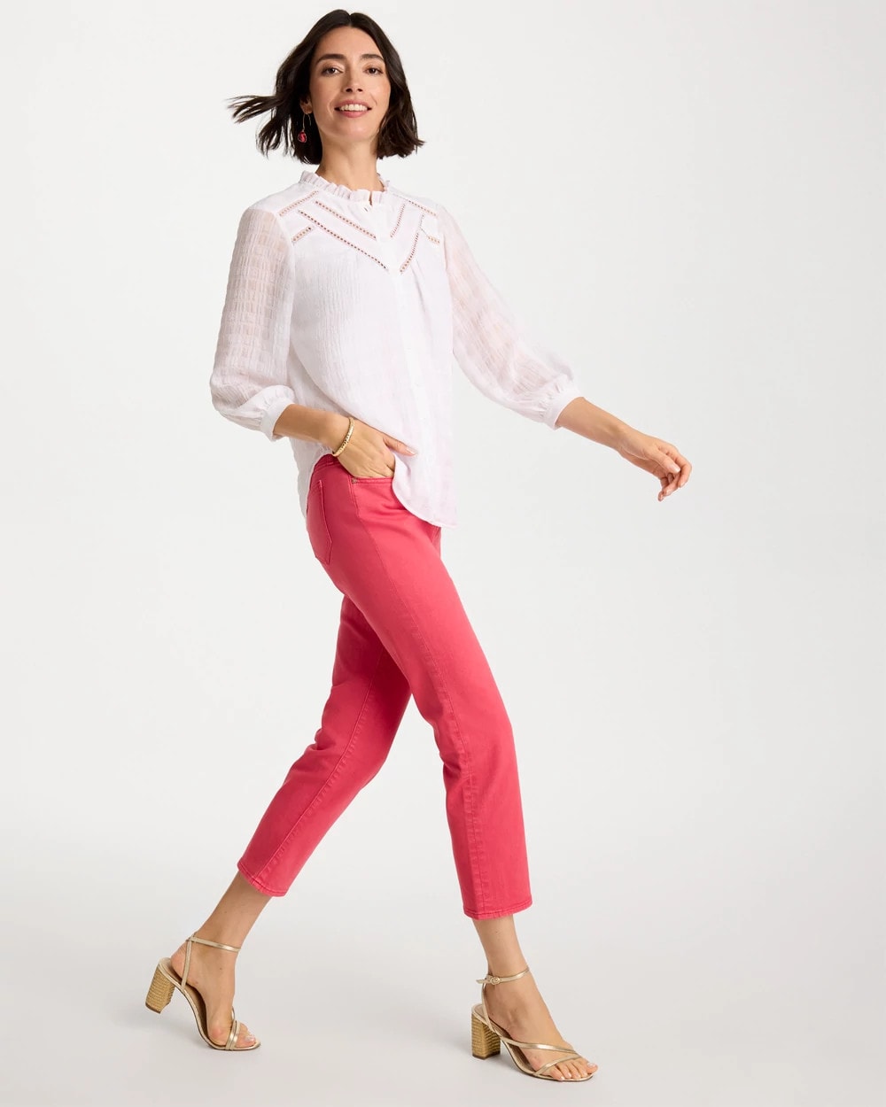 Chico's | Girlfriend Roll Cuff Crop Jeans/ Hot Honeysuckle