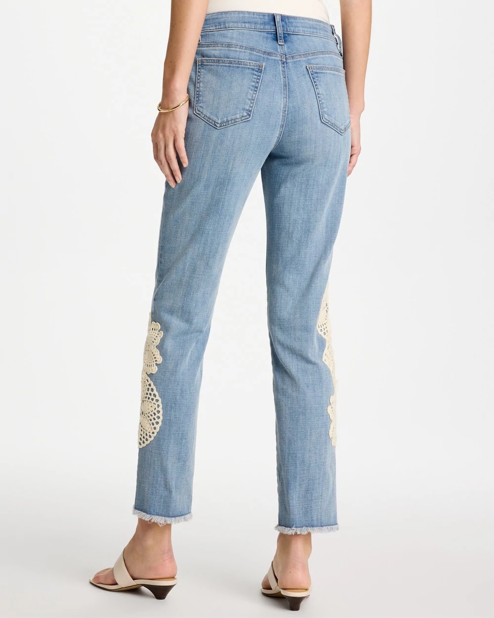 Chico's | Girlfriend Slim Crochet Fray Ankle Jeans/ Coral Reef Indigo