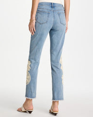 Chico's | Girlfriend Slim Crochet Fray Ankle Jeans/ Coral Reef Indigo